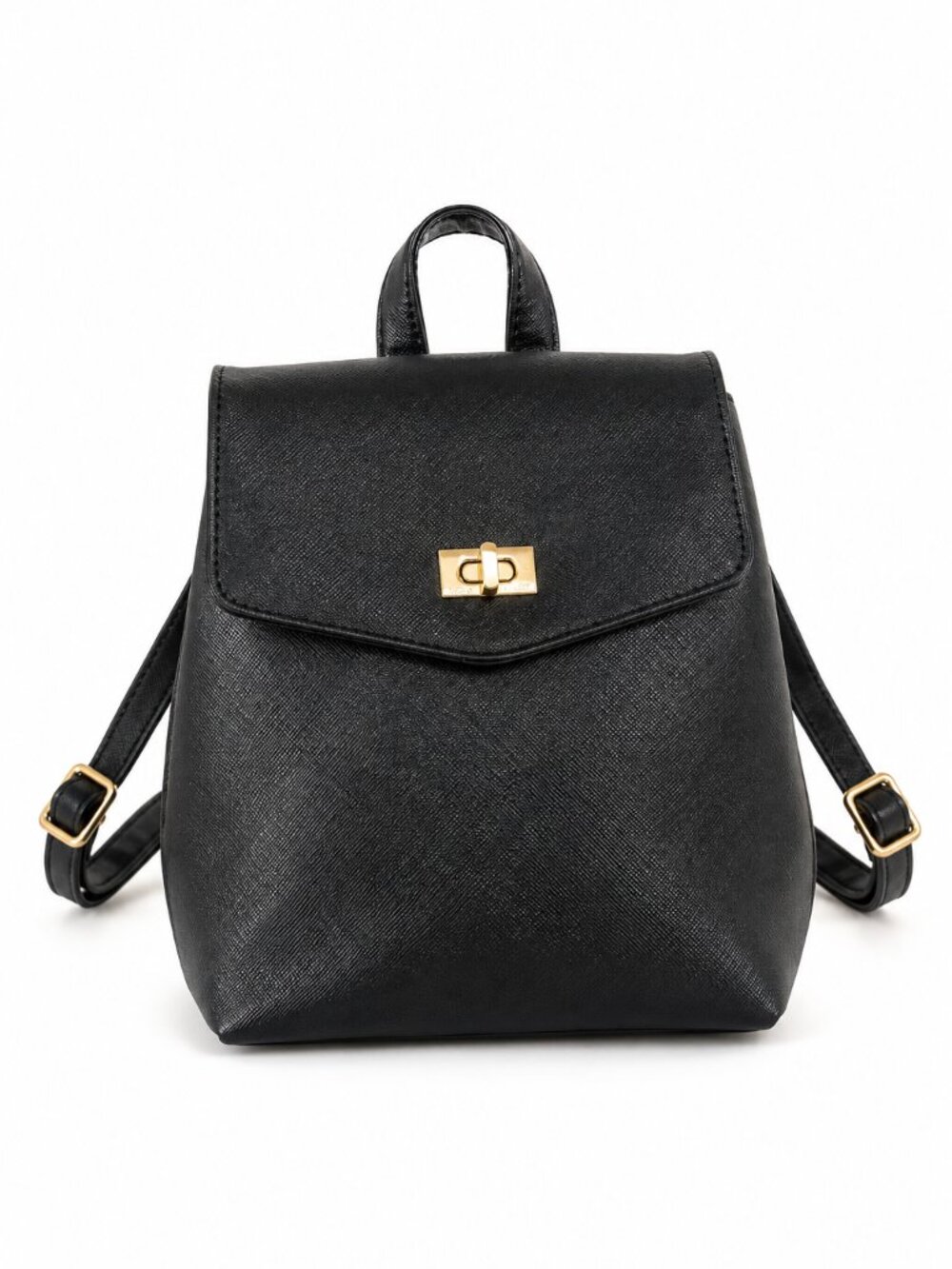 Vanessa Williams Black Faux Leather Mini Backpack Gold Hardware NWT